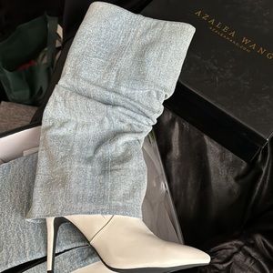 Denim Knee High Fold Over Stiletto Boots